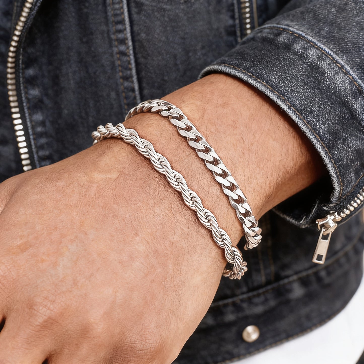 Men's Stainless Steel Chain Bracelet Set