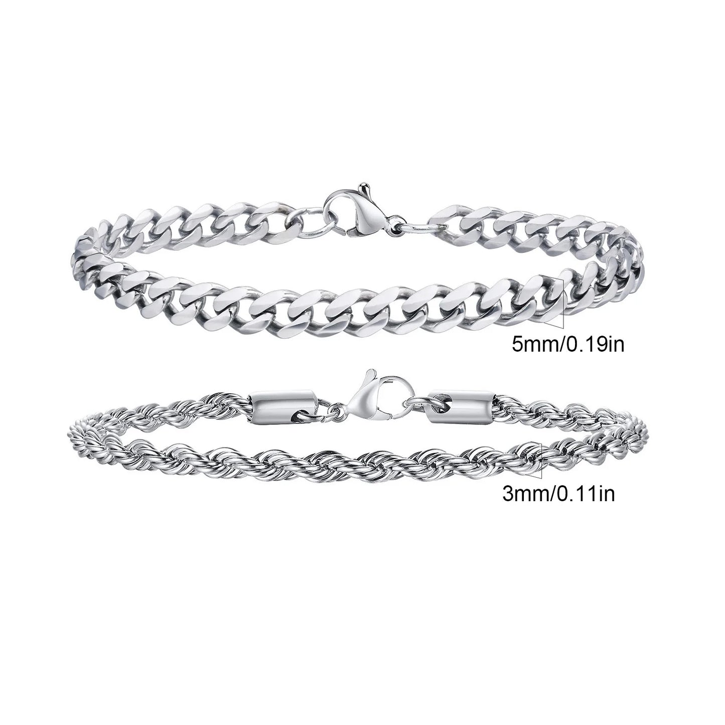 Men's Stainless Steel Chain Bracelet Set