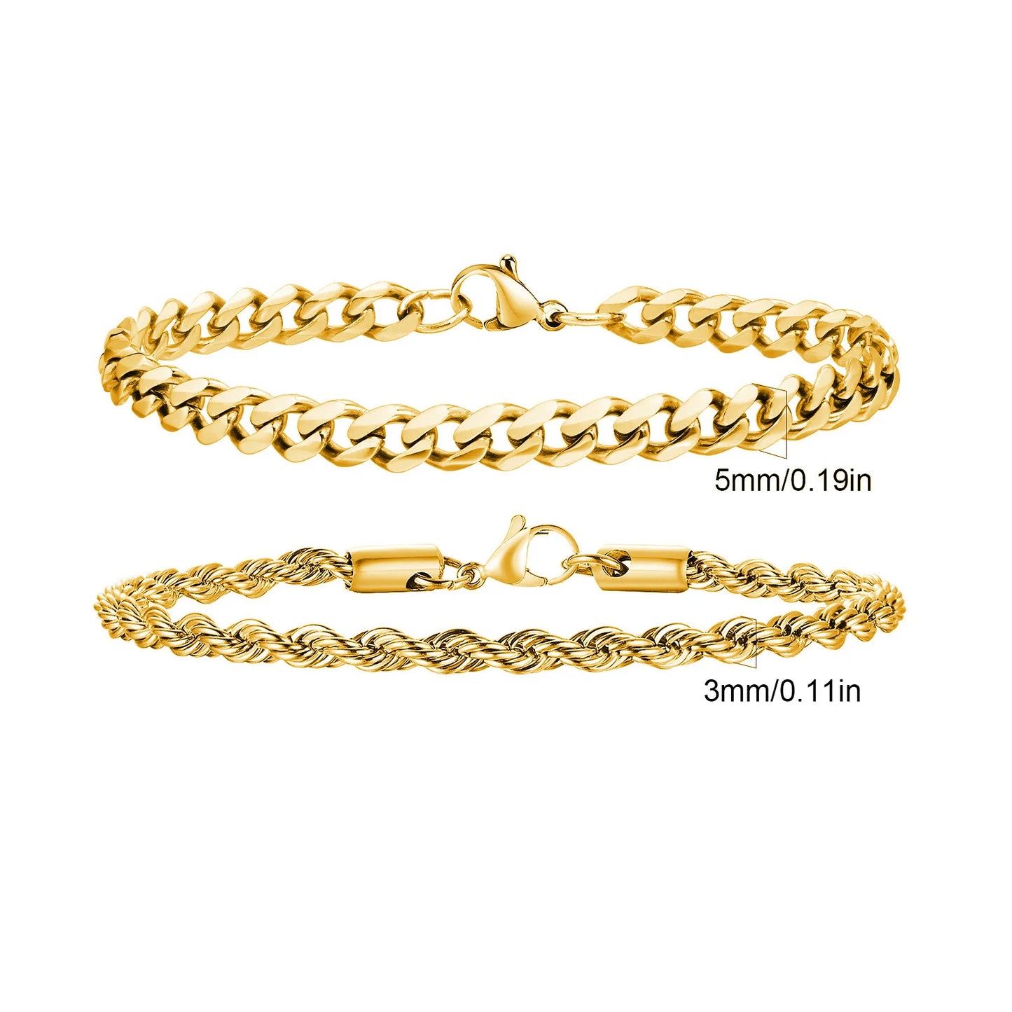 Men's Stainless Steel Chain Bracelet Set